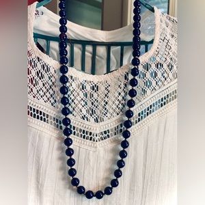 Navy Beaded Long Necklace